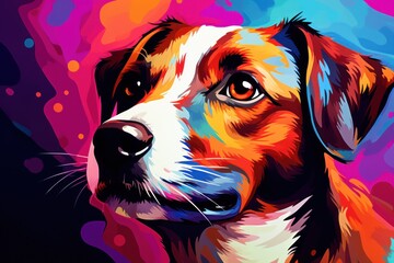 Wall Mural - Jack Russell Terrier puppy in abstract graphic style. The highlight is the ultra-bright neon art.