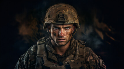 Wall Mural - portrait of a military man with a serious face