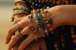 aigenerated  beach sitting jewels styled boho amazing woman hands beautiful closeup extreme hand fashion beauty india gold culture body decoration jewellery design afternoon sun bohemian
