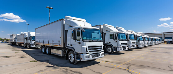 Wall Mural - A semi truck is parked under a blue sky at the warehouse loading dock..