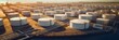 Oil storage tanks, aerial view, white oil storage tanks, chemical storage tanks, petroleum, petrochemicals, oil refinery products at sea oil depot.