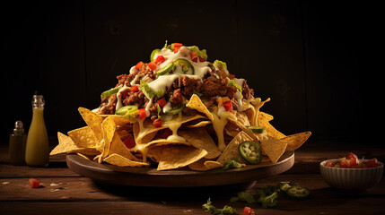 A Gastronomic Fiesta of Crispy Corn Tortilla Nachos, Piled High with Zesty Mexican Flavors