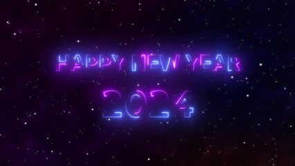 Wall Mural - happy new year 2024. neon blue and purple 2024 traveling through sky star fields space supernova col