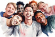 © MalamboBot/Peopleimages - AI - Group, diverse students and watercolour portrait illustration on a white background for human rights protest, awareness and LGBTQ. Happy, beautiful and colourful sketch for creative poster design