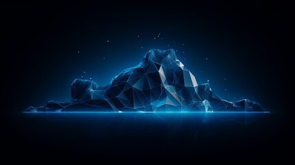 Wall Mural - Futuristic Polygonal Style Antarctic Iceberg in Ocean, Abstract Big Data Metaphor on Dark Blue Tech Background - Low Poly Wireframe Vector