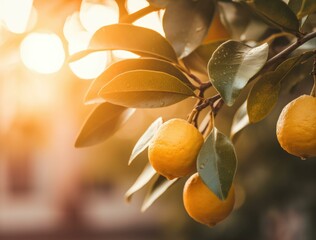 Wall Mural - Lemon tree with ripe lemons on the tree. Generative AI.