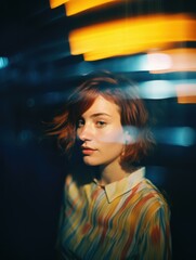 Canvas Print - A woman with red hair and a yellow shirt. Generative AI.