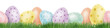Cute colorful Easter eggs in grass. Seamless border of with Easter Eggs with Pastel Colors. Isolated watercolor illustration. Template for Easter cards, covers, posters and invitations.