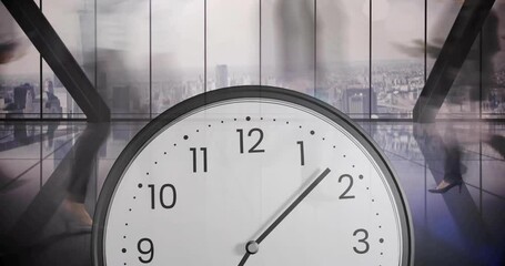 Poster - Animation of clock over diverse business people walking