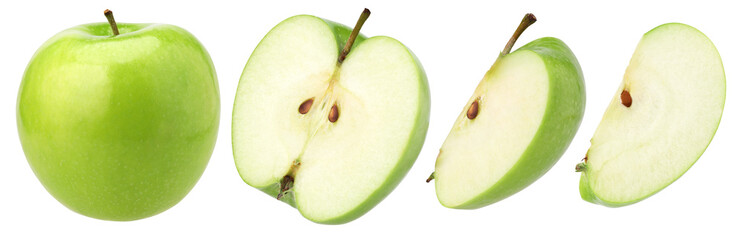 Canvas Print - green apple, half and slice isolated, transparent PNG, collection, PNG format, cut out