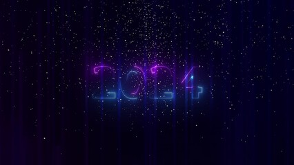 Wall Mural - Happy new year 2024 neon light animation. background with colorful lines, glowing trails looped Abstract Pink blue and purple vertical neon lines with glowing trails. Appear, slide up and fade way