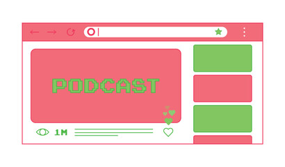 Poster - Web browser window with video player. View a podcast in a browser. Vector illustration