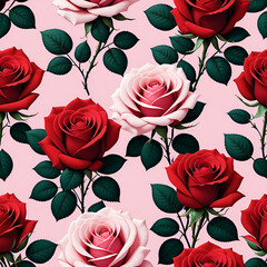 red rose with light pink background, 5 Seamless pattern design, textile pattern