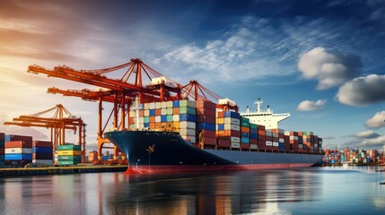 Canvas Print - transportation goods ship cargo illustration logistics freight, export import, container maritime transportation goods ship cargo