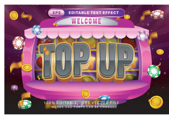 Poster - top up 3d text effect and editable text effect with podium slot machine illustration	