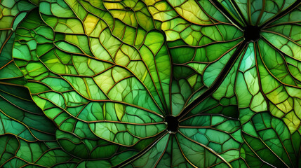 Wall Mural - Stained glass window background with colorful Leaf and Flower abstract.