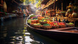 Waterways of Thailand's Vibrant Floating Market aboard Traditional Boats along the Serene River