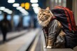 Funny cat going on vacation, cat travel concept, AI Generative