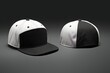 background white black/gray color tone two cap snapback baseball Blank view front side back isolated colours fashion object nobody sport clothing hat textile cotton snap visor flat mock-up closeup