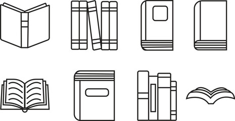 Poster - set of black book vectors icons. linear flat signs for mobile concept and web designs with editable 