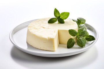 Chechil cheese with greek basil isolated on white