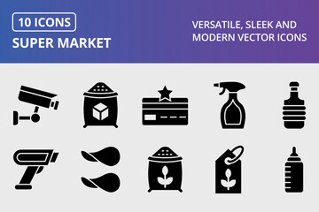 Poster - Super Market Glyph Icons Set