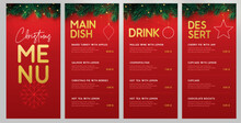 Restaurant Christmas Holiday Menu Design With Christmas Floral Garland On Red Background. Vector Illustration