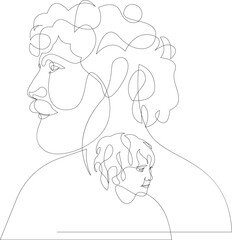 Immaturity of infantilism concept drawn by continuous line single line. Minimalist line vector illustration of man profile with child face inside. Cognitive psychology or psychiatry concept.