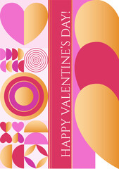Poster - Valentine Day poster with abstract geometric flat symbols, hearts, lines and text greeting. Vector illustration.