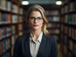 © B & G Media - Librarian by Bookshelves in Quiet Library