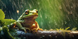 A frog sitting in the rain,Rain-soaked Contemplation: Delicate Frog in Precipitation,Amphibian Serenity: Frog Contemplating Raindrops
