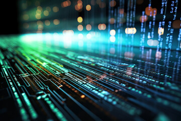 Aufkleber - lines of code flowing on a computer screen, representing the intricate programming that empowers art