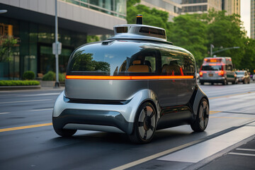 Poster - a self-driving car navigating through urban streets, exemplifying the intelligence and decision-maki