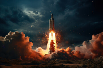 Aufkleber - A rocket launching into the cosmos, embodying the aspirational and groundbreaking potential of futuristic conceptual endeavors. Concept of visionary exploration. Generative Ai.