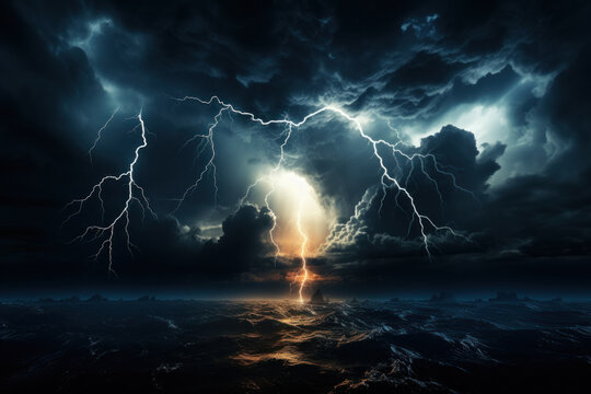 lightning streaking across a stormy sky, illuminating the darkness with electrifying flashes. concep