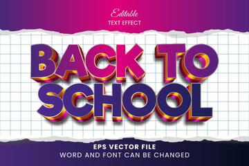Poster - back to school 3d editable vector text effect