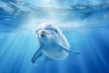 Wall Mural - cute dolphin underwater eye contact looking at you illustration