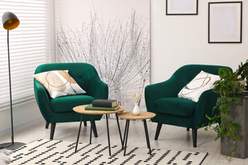 Wall Mural - Comfortable armchairs and nesting tables in stylish room