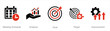 A set of 5 Action plan icons as meeting schedule, analysis, goal