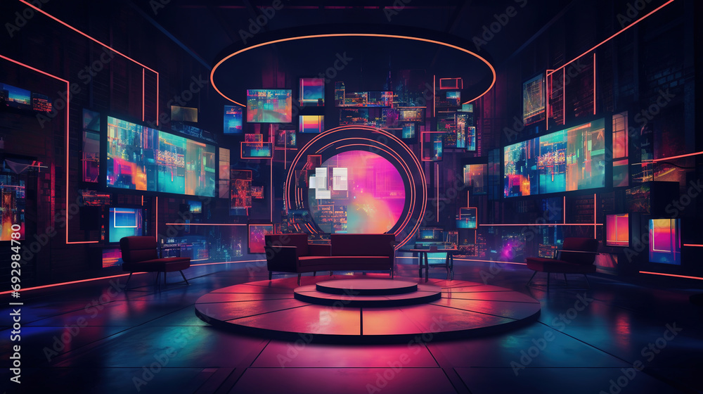 TV studio set.Tv or Cable new network live studio setup. Stock Photo ...