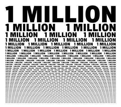 Black and white background composed of big amount of 1 million decreased words.