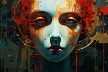 Poster - A mixed-media artwork exploring the concept of an abstract lens, combining traditional painting techniques with digital elements for a multidimensional effect.