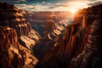 Wall Mural - A rugged and rocky canyon, with the sunlight casting deep shadows on the canyon walls and the vast expanse of sky above providing a stunning backdrop.