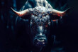 Robot, android cow, bull portrait. Mechanical, metal futuristic cyborg buffalo. The content is created with AI tools