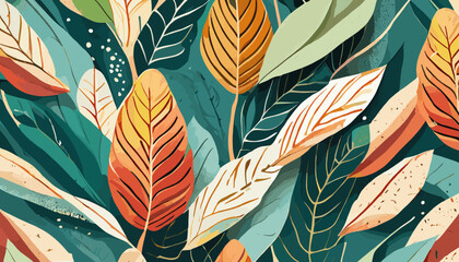 Sticker - seamless pattern with leaves