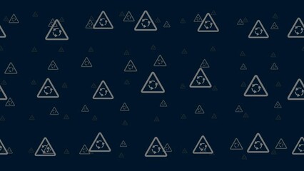 Poster - Roundabout signs float horizontally from left to right. Parallax fly effect. Floating symbols are located randomly. Seamless looped 4k animation on dark blue background