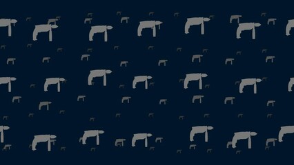 Poster - Drill symbols float horizontally from left to right. Parallax fly effect. Floating symbols are located randomly. Seamless looped 4k animation on dark blue background