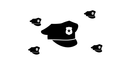 Poster - Zoom in and out animation the police cap symbol. Large black symbol in the center and four small symbols around. Seamless looped 4k animation on white background