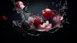 A cherry in a splash of water on a black background. Fresh organic premium fruits
