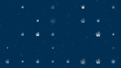 Poster - Template animation of evenly spaced seaweed symbols of different sizes and opacity. Animation of transparency and size. Seamless looped 4k animation on dark blue background with stars